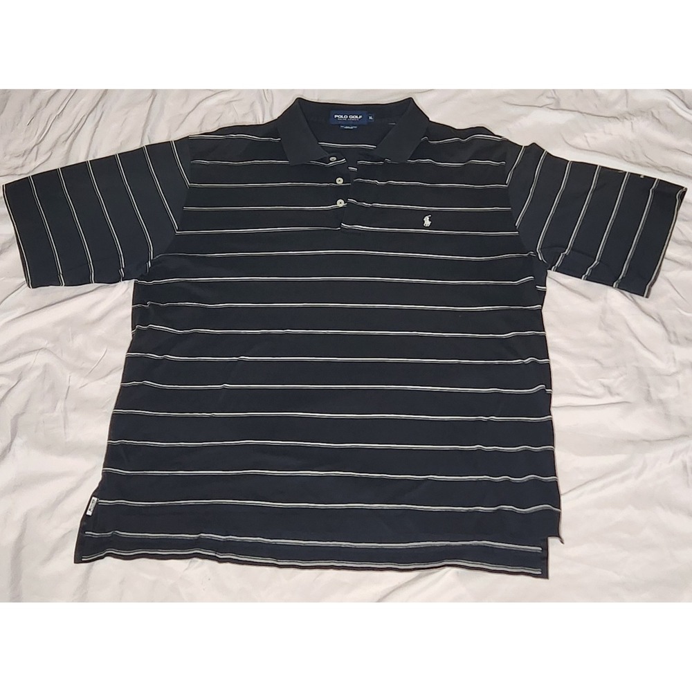 Polo Golf Ralph Lauren Mens XL Navy Blue Striped Pima Cotton Polo Shirt LPGA